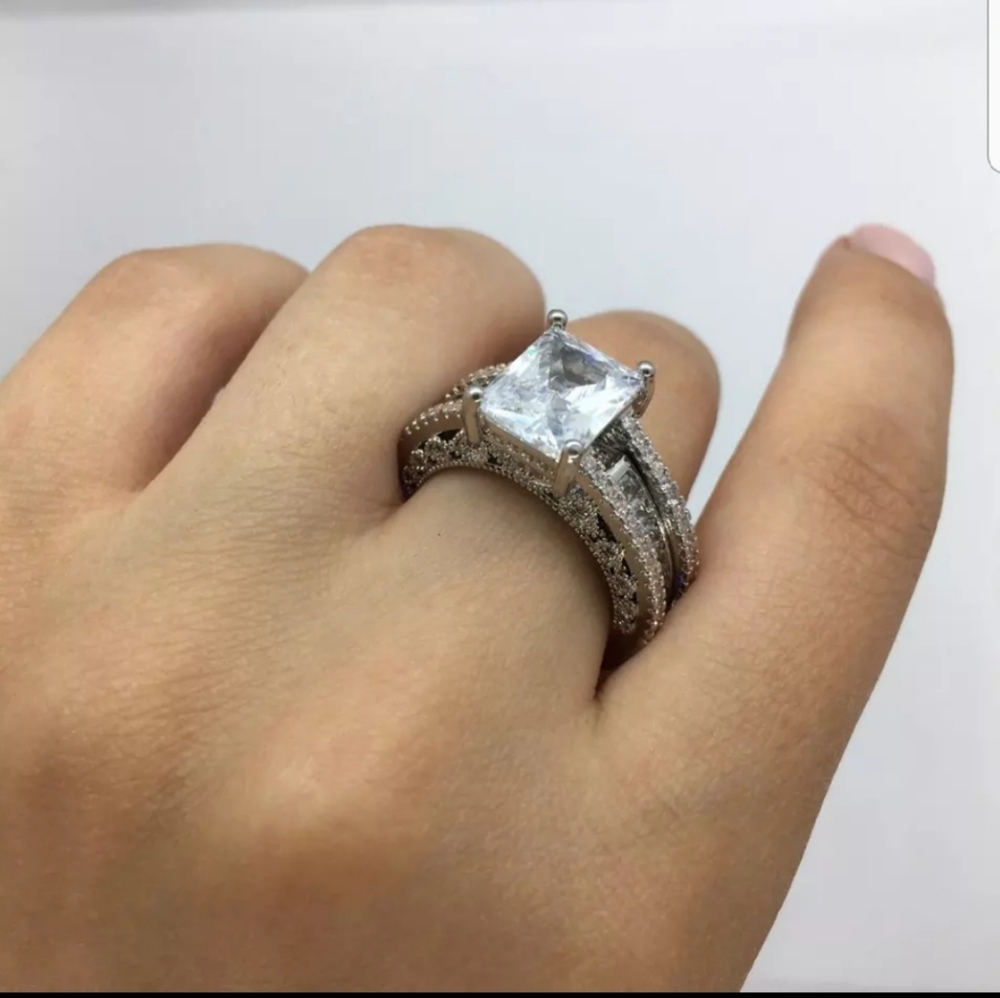 New princess 925 sterling silver wedding ring set - Picture 2 of 6